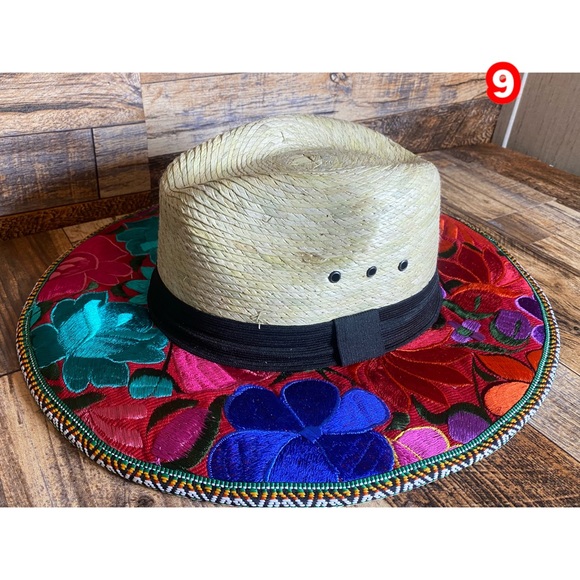 Mexican Embroidered palm hat . Colorful fedora - Picture 8 of 8